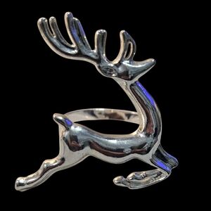6 Christmas Holiday 2" Silver Reindeer Napkin Holders
